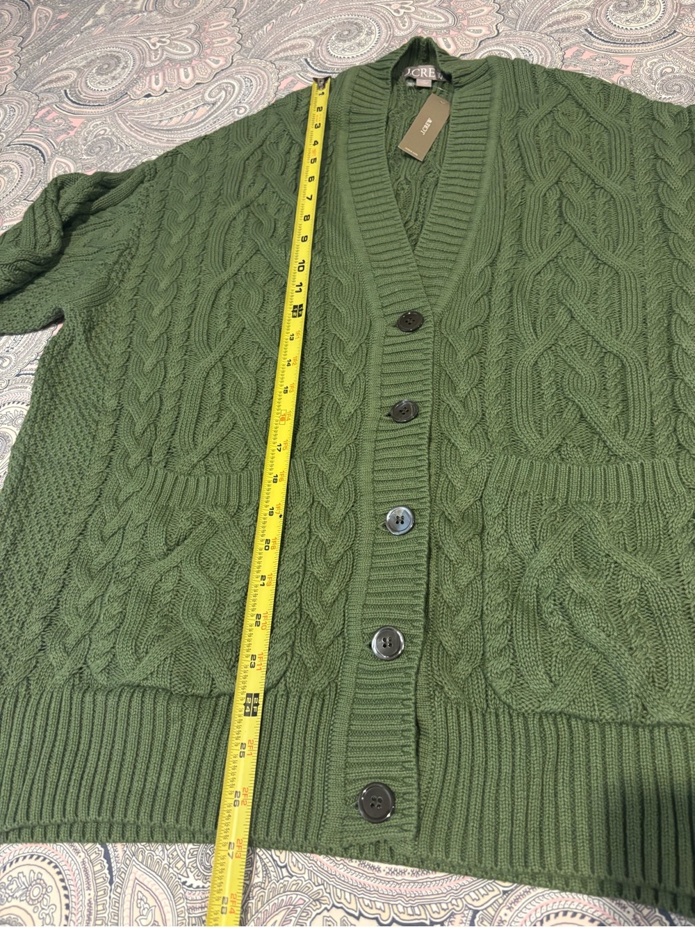 J. Crew green Cable Knit Button-Front Cardigan, size XL - Picture 4 of 8
